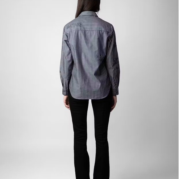 Zadig & Voltaire Taskiz Strass button up shirt embellished striped S - Picture 2 of 16
